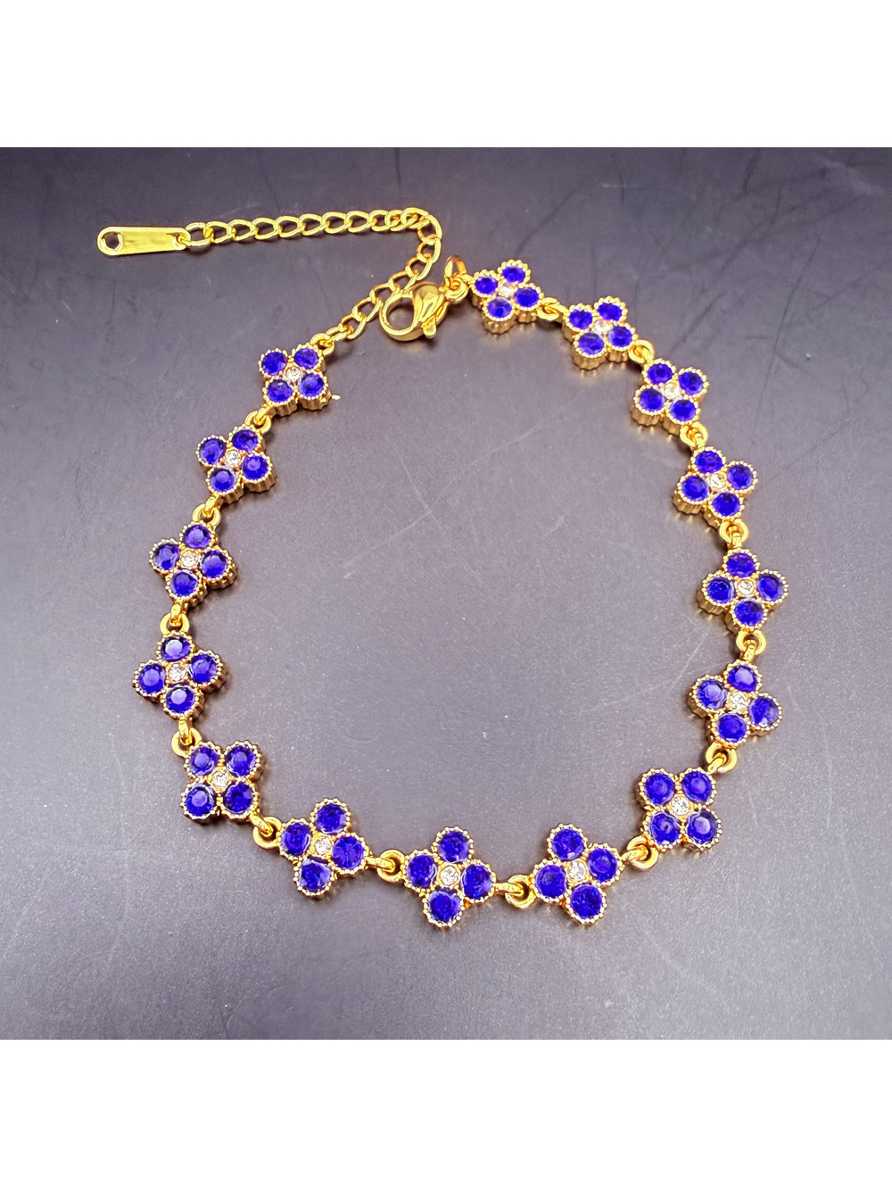 candy+clover royal blue clover gold tone bracelet